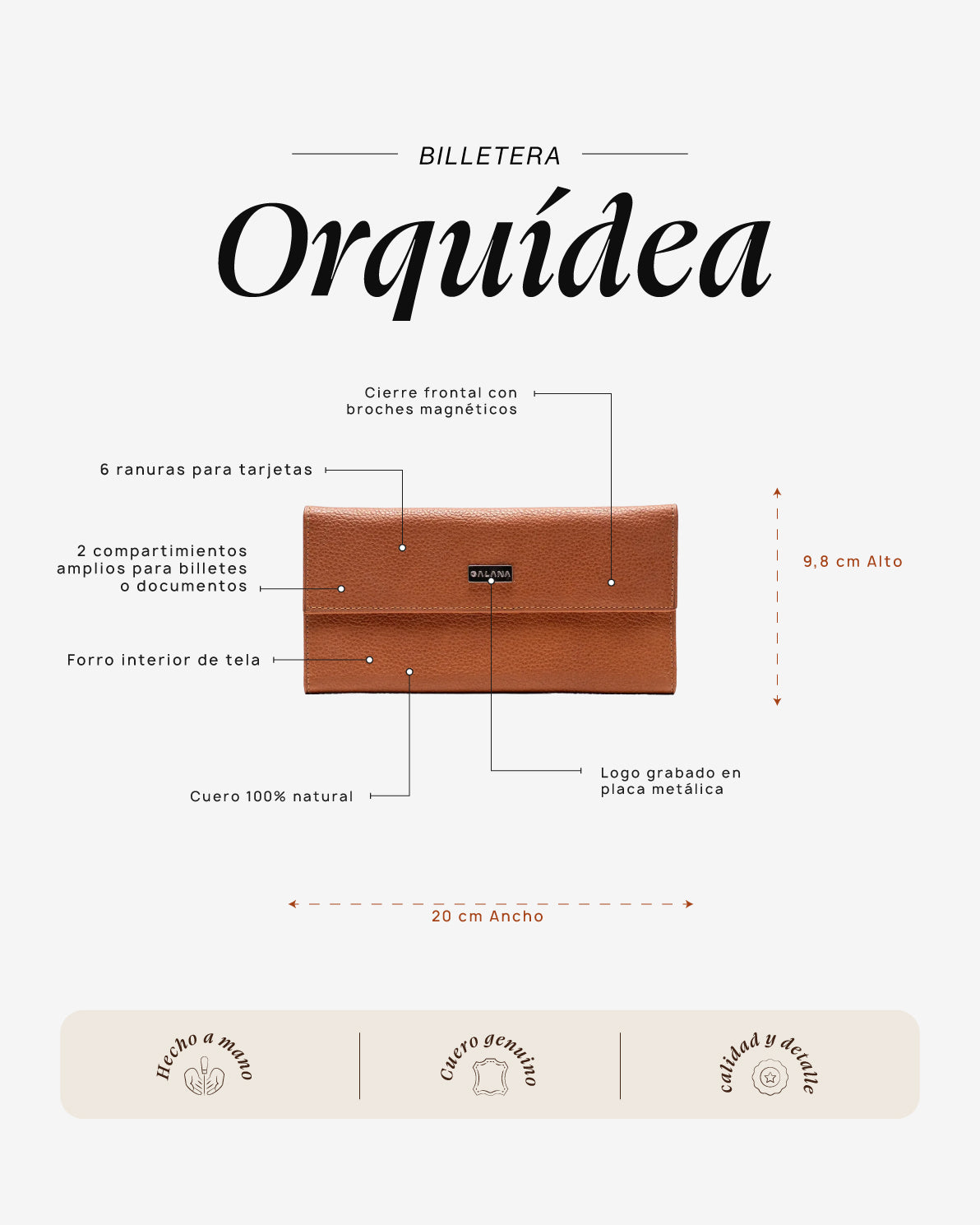 Billetera Orquídea Cognac