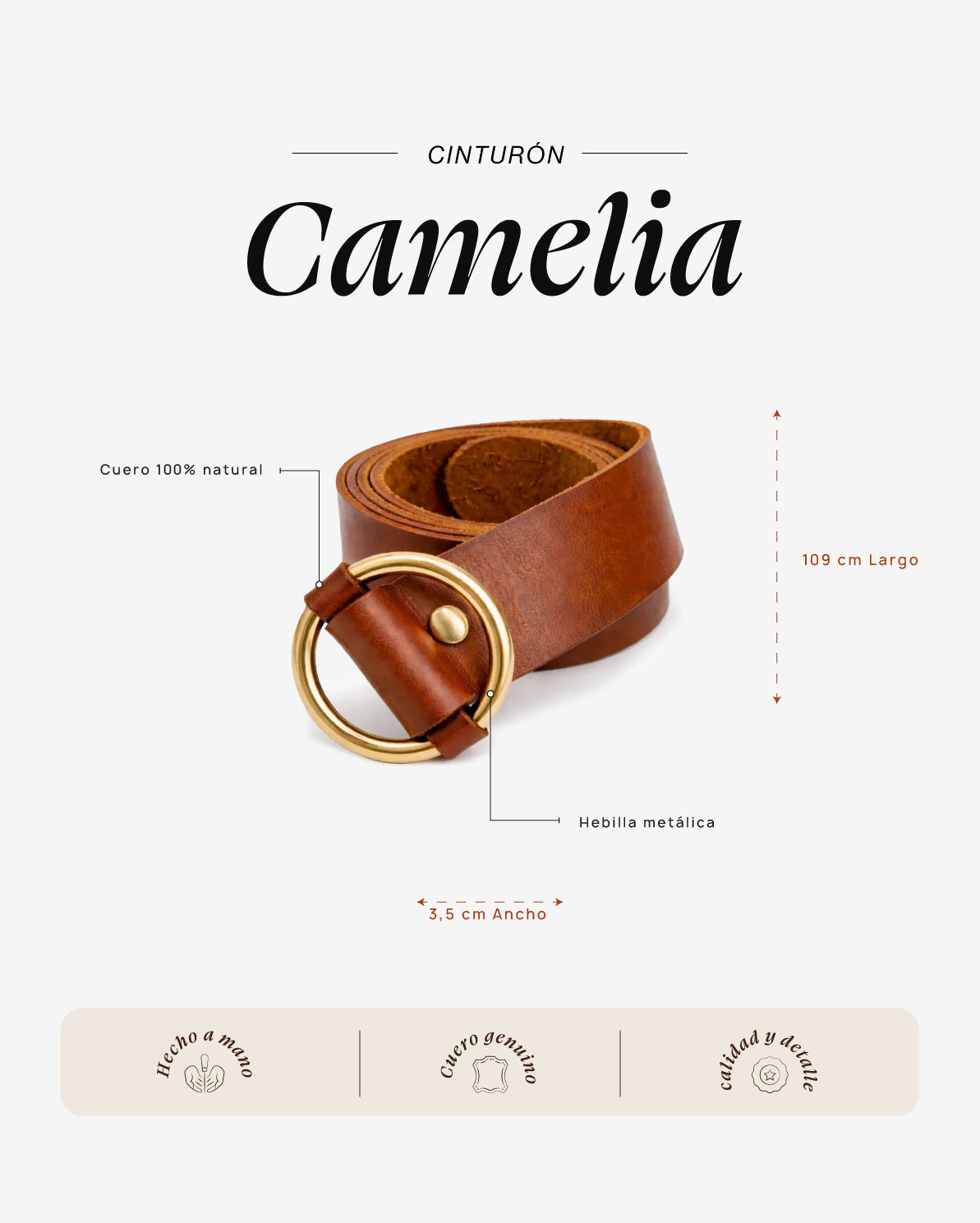 Cinturón Camelia Dorado Cognac