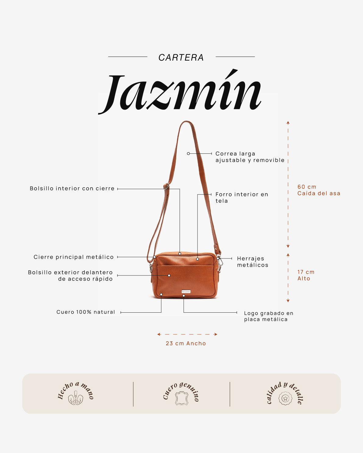 Cartera Jazmín Cognac