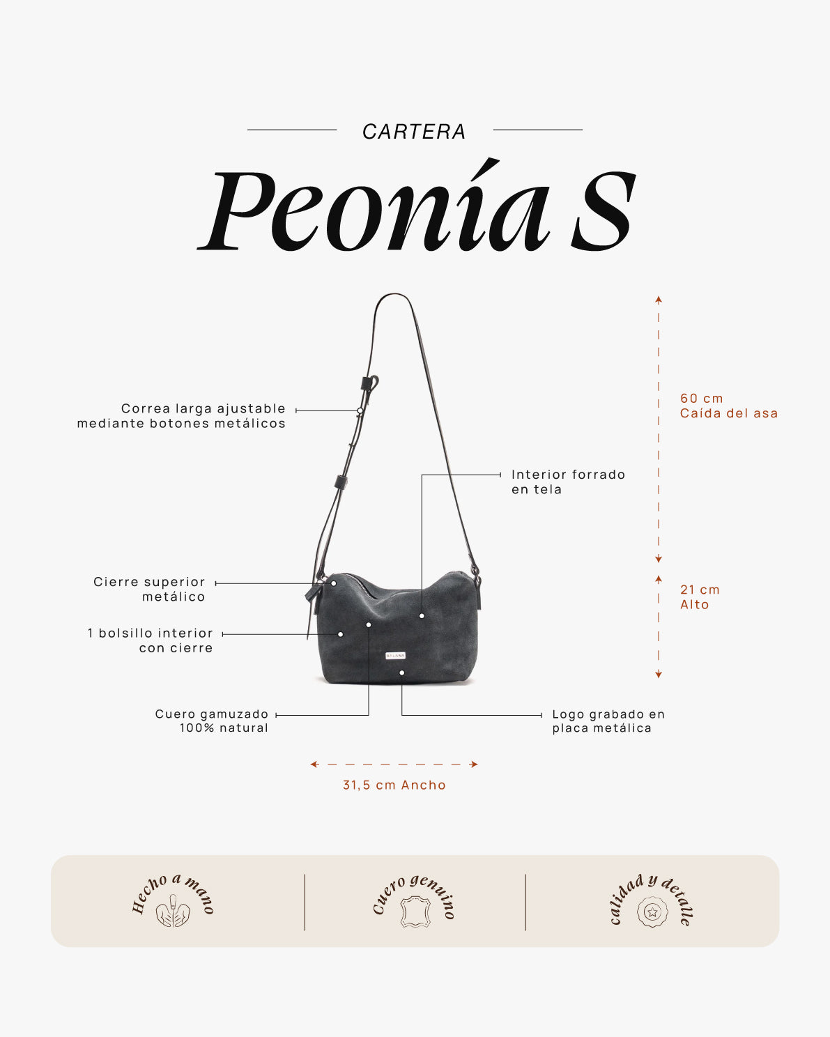 Cartera Peonía S Plomo