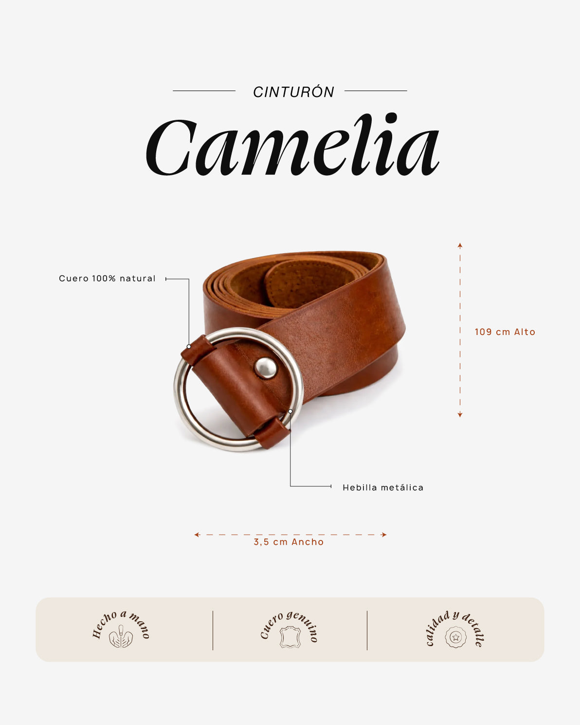 Cinturón Camelia Plateado Cognac
