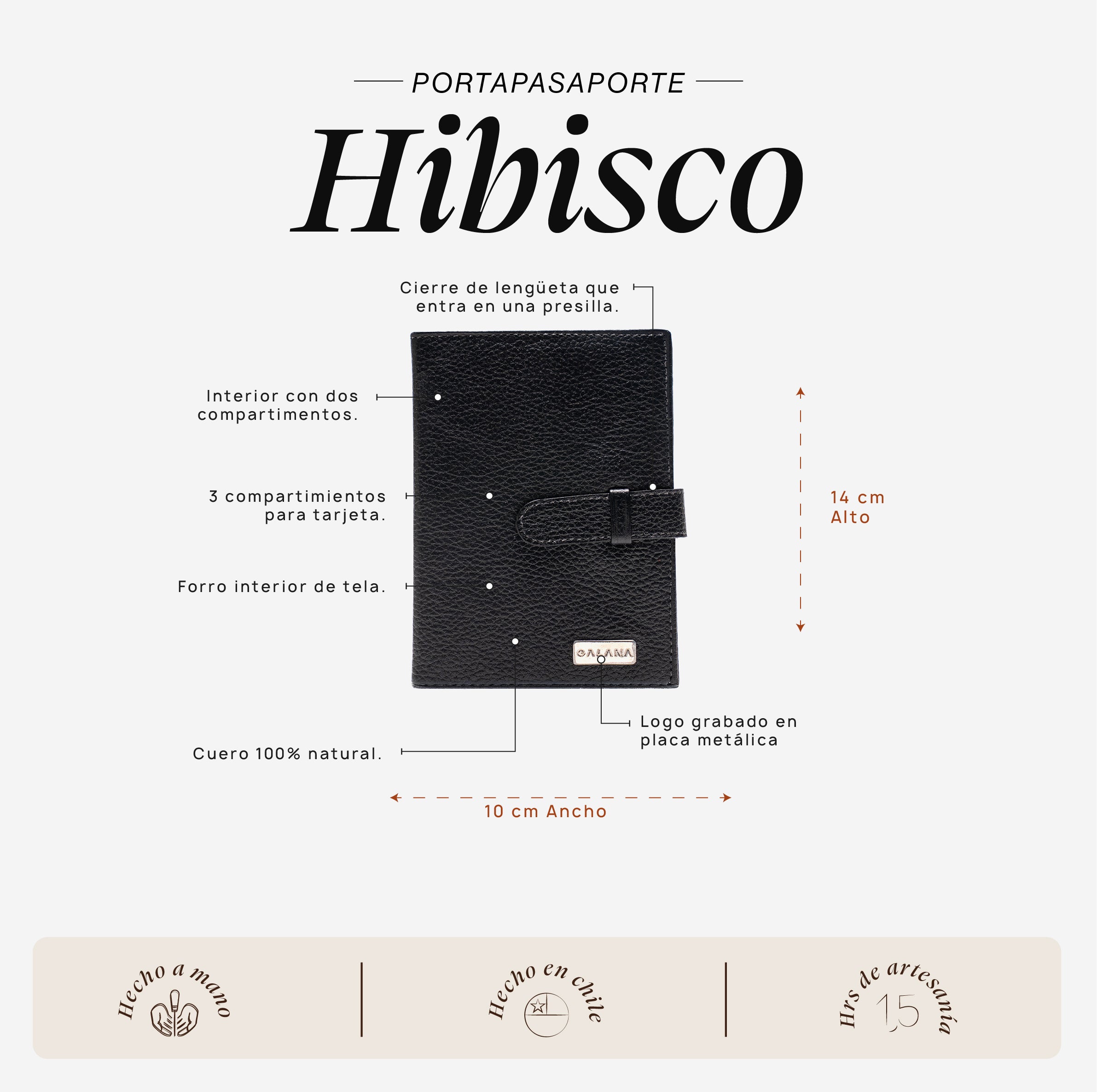 Portapasaporte Hibisco Negro